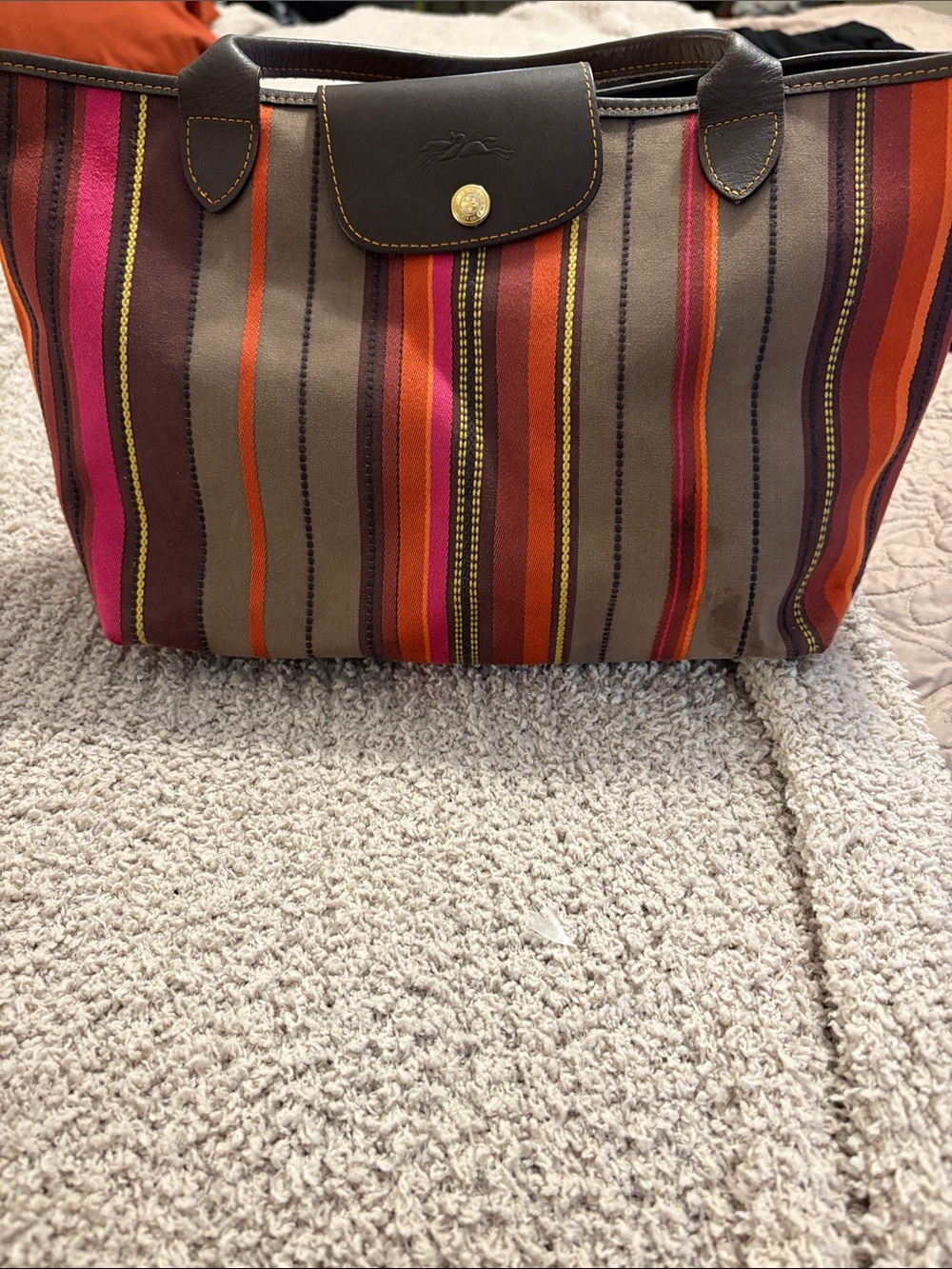 Longchamp Vintage Le Pliage Striped tote